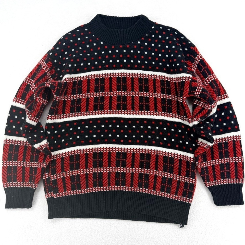 Vintage American Pride USA Knit Sweater L Red Plaid- VNTG Size, Runs Small